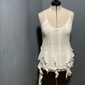 Zara Cream Lace Camisole with Cascading Ruffles Size-Large NWT